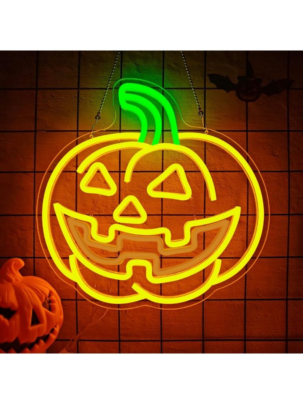 Animated LED Jack-O'-Lantern Neon Sign | Flashing Pumpkin Decor for Halloween
